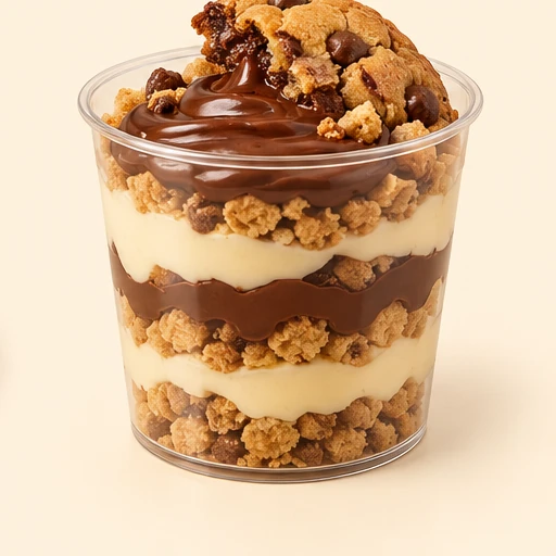 Copo de sobremesa com chocolate e cookie